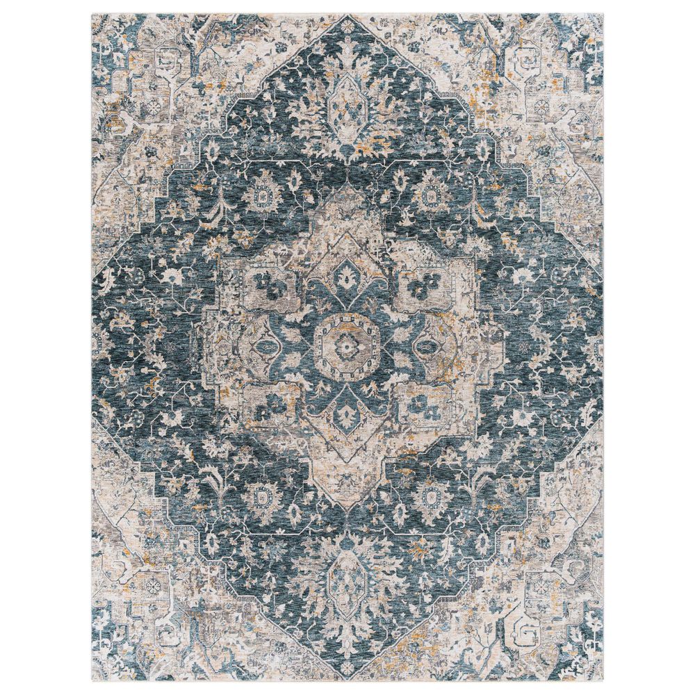 Surya Cardiff CDF-2307 Deep Teal, Blue, Light Gray, Medium Gray, Charcoal and Camel 2"7" x 3"11" Area Rug, , large