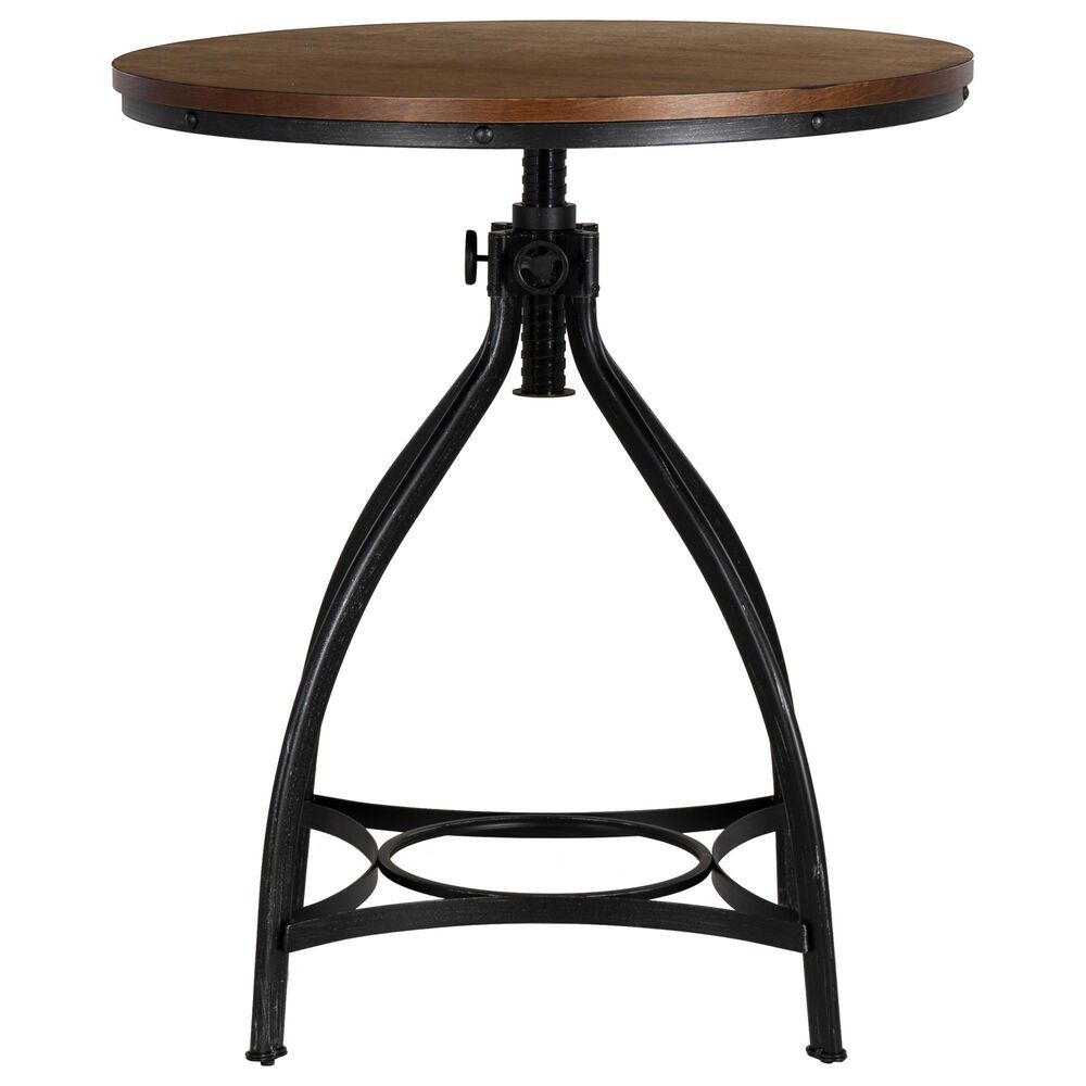 Linon Home Decor Hawkford Adjustable Round Bar Table in Brown and Gunmetal - Table Only, , large