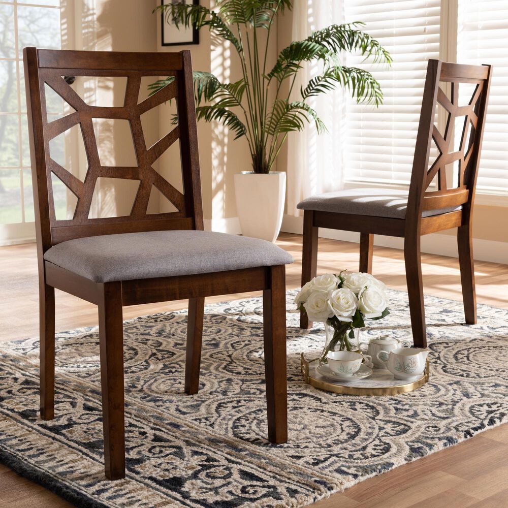 Baxton Studio Abilene Side Chair with Grey Cushion in Walnut Brown (Set of 2), , large