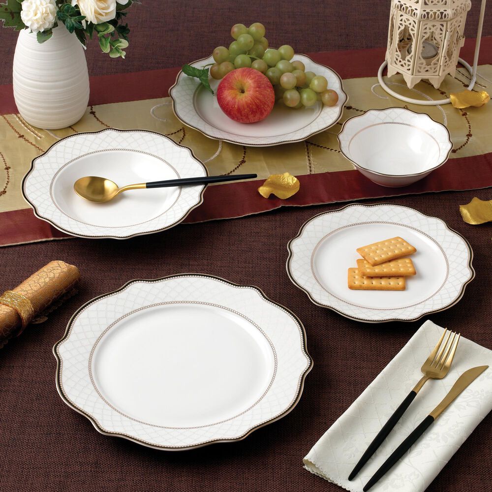 Gifts Plus Peak View 20-Piece Bone China Set in Black and Gold, , large