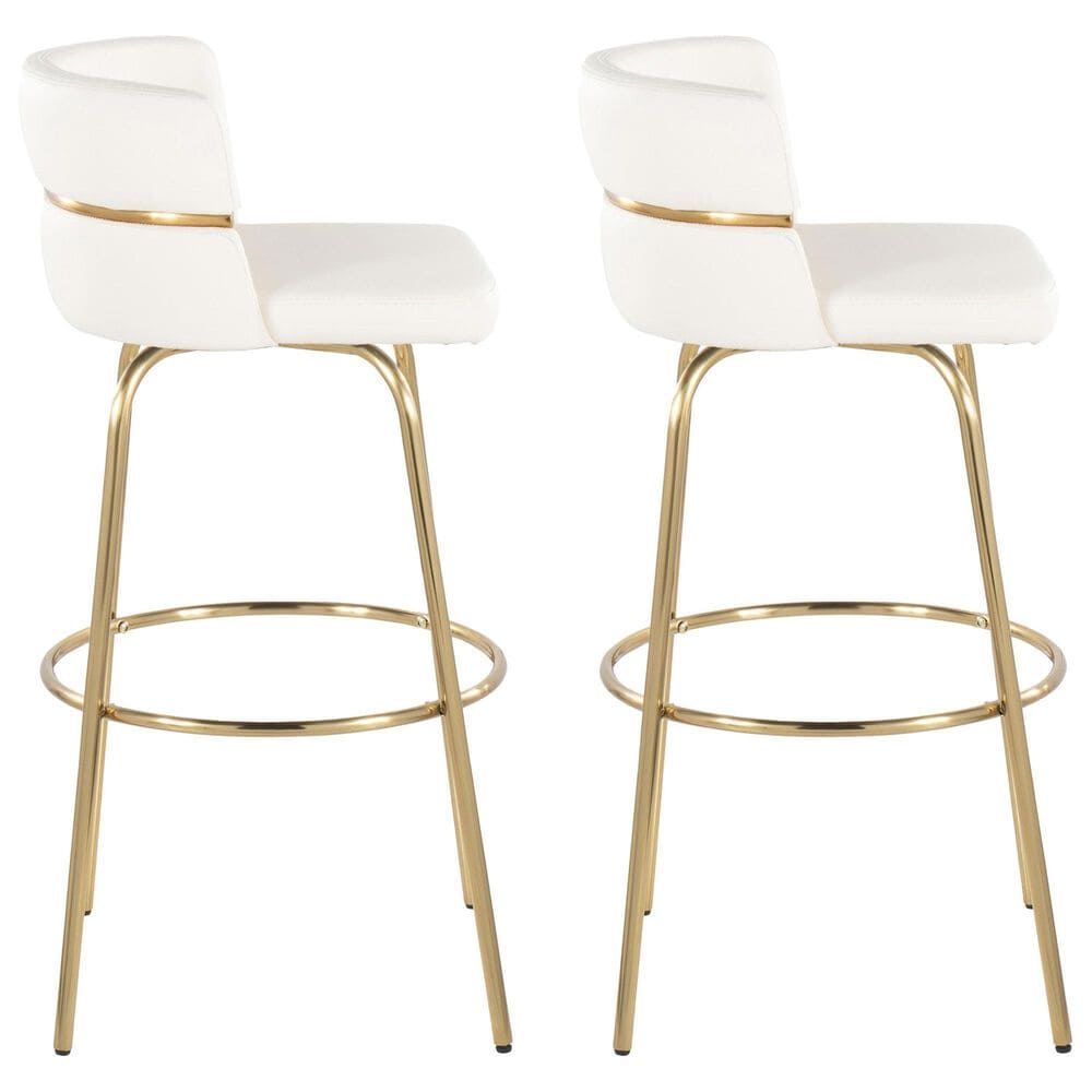 LumiSource Cinch 30" Swivel Barstool with White Upholstery in Gold (Set of 2), , large