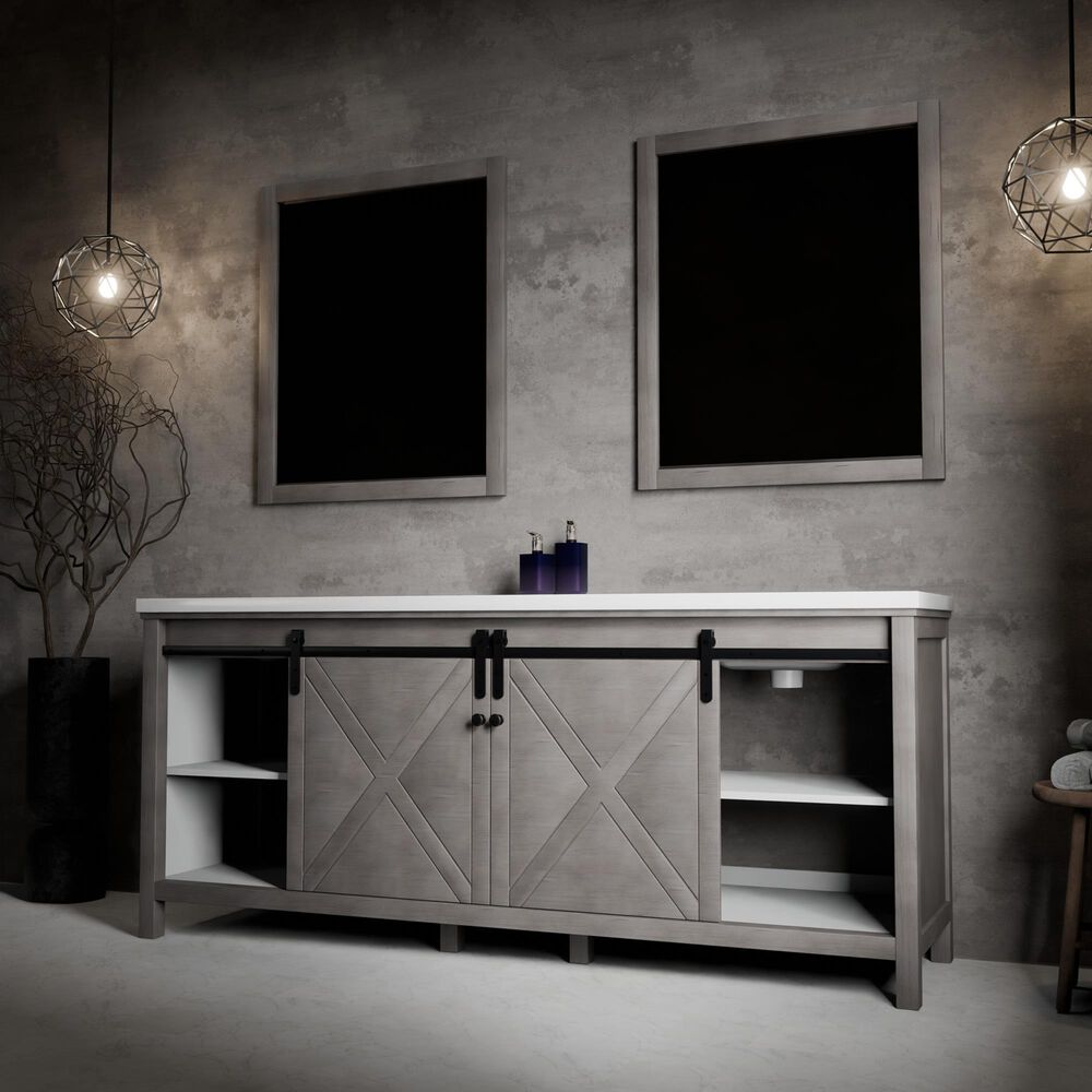 Lexora Home Marsyas 80" Double Bathroom Vanity in Ash Grey with 2 cm White Cultured Marble Top and Rectangular Sinks, , large