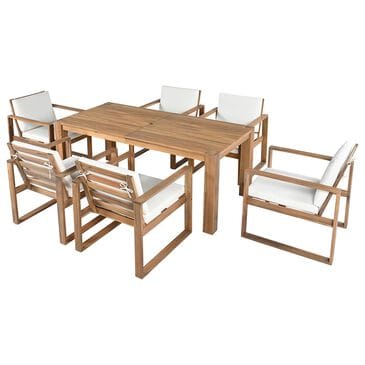 HOMLUX 7-Piece Patio Dining Set with 69" Rectangular Light Teak Table and Umbrella Hole in Beige, , large