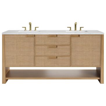 James Martin Vanities Solene 72" Double Bathroom Vanity in Seaside Oak with 3 cm White Arctic Fall Solid Surface Top and Rectangular Sinks, , large