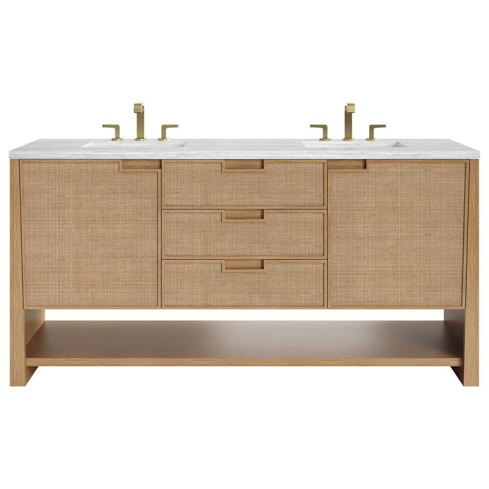 James Martin Vanities Solene 72" Double Bathroom Vanity in Seaside Oak with 3 cm White Arctic Fall Solid Surface Top and Rectangular Sinks, , large