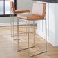 LumiSource Fuji Stackable Barstool with Camel Faux Leather in Stainless Steel (Set of 2), , large