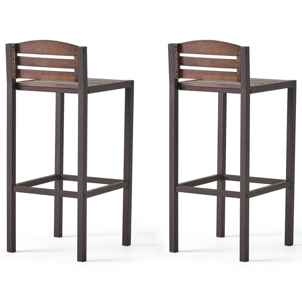 Hearth and Haven Milos Outdoor Bar Stool in Dark Brown &#40;Set of 2&#41;, , large