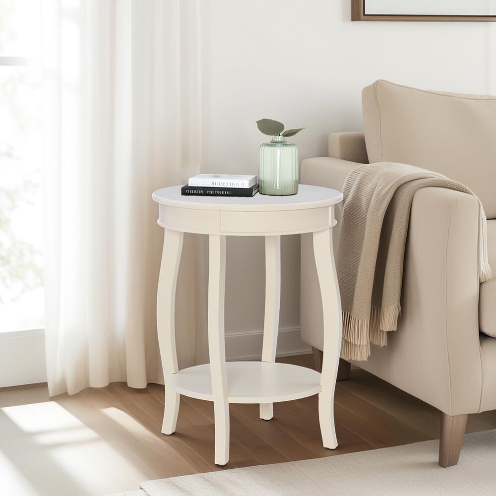 Linon Home Decor Aura Round Side Table in Off White, , large