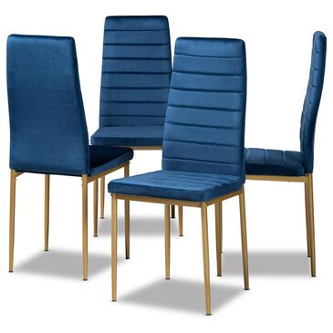 Baxton Studio Armand Dining Chair in Navy Blue and Gold (Set of 4), , large