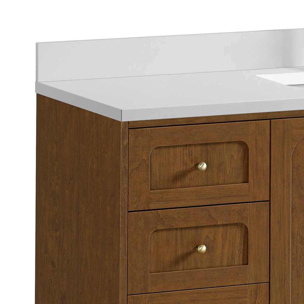 James Martin Laurent 60" Single Bathroom Vanity in Honey Oak with Single Hole 3 cm White Zeus Silestone Top and Rectangular Sink, , large