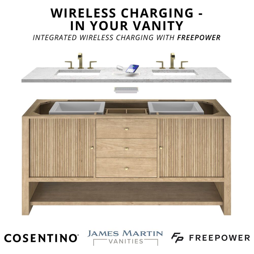 James Martin Bellshire 48" Single Bathroom Vanity in Bright White with 3 cm Victorian Silver Silestone Top, Rectangular Sink and FreePower Wireless Charger, , large