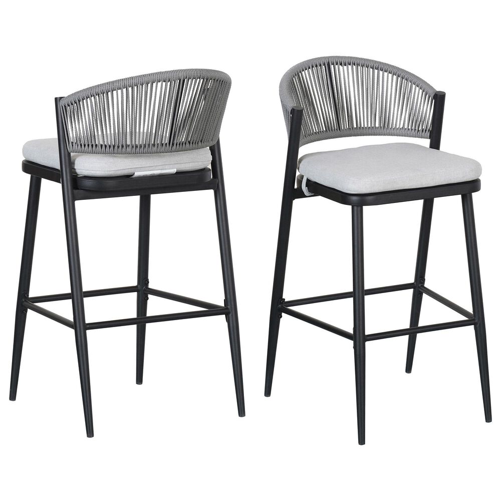 Hearth and Haven 30" Outdoor Barstool with Teak Frame in Light Gray (Set of 2), , large