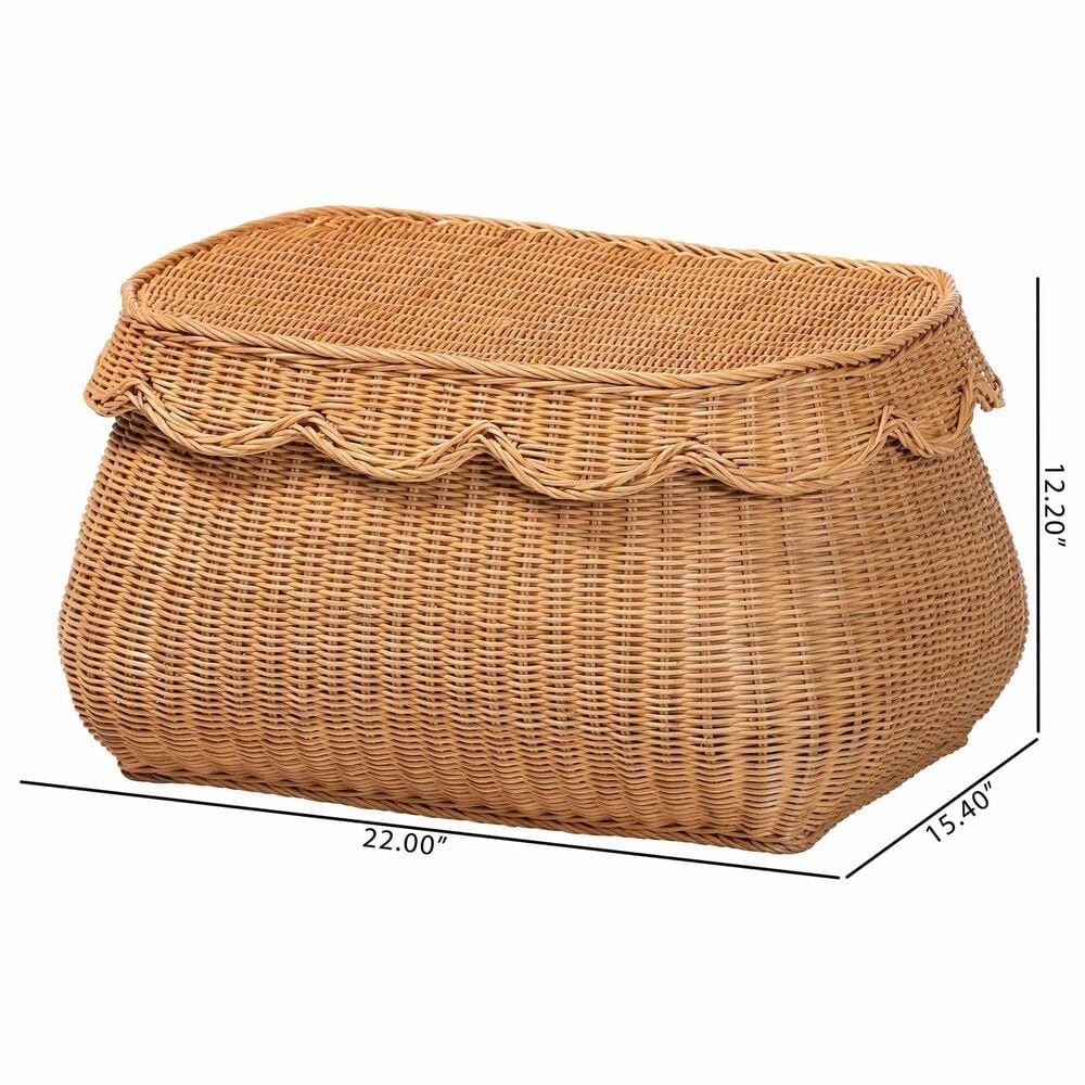 Baxton Studio Ayleen Small Basket with Scalloped Lid in Light Honey, , large