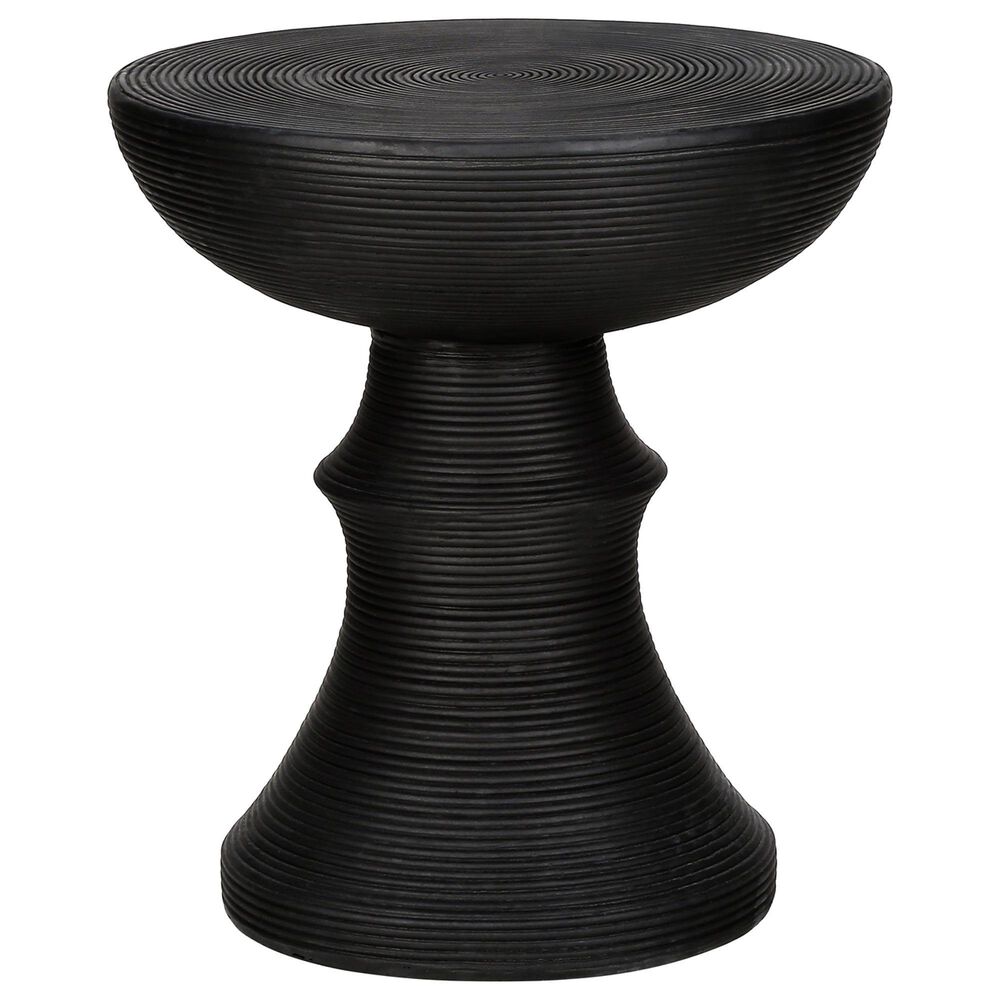Hearth and Haven Outdoor Round Side Table with Ribbed Texture in Black, , large