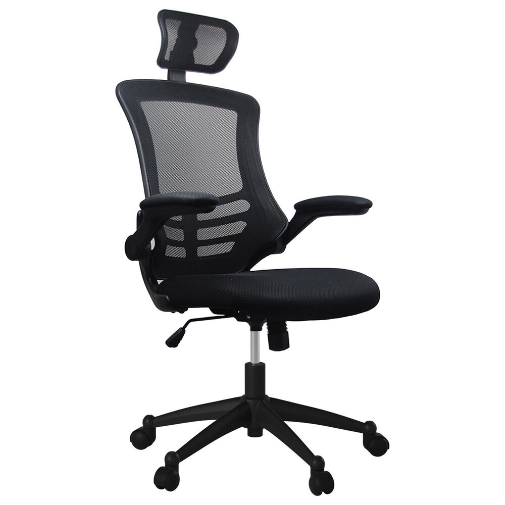 Rta Products Llc Modern High-Back Mesh Executive Office Chair with Headrest and Flip-Up Arms in Black, , large