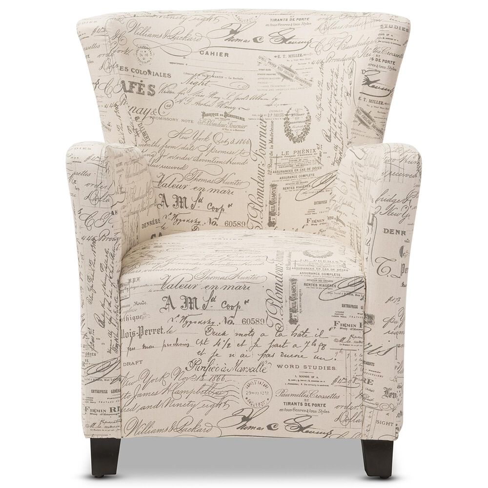 Baxton Studio Benson Club Chair and Ottoman Set with Beige Cushion in Coffee, , large