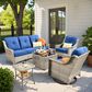 HOMLUX 5-Piece Outdoor Conversation Set with Solar Lighting Table in Navy Blue, , large