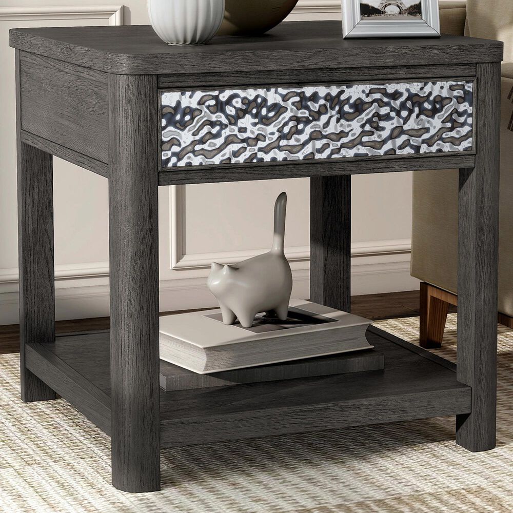 Furniture of America Piez End Table in Ash Gray and Stainless Steel, , large