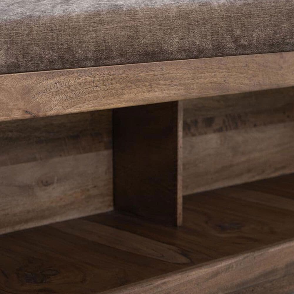 Fallridge Balam Wooden Bench with Fabric Cushion Seat in Brown, , large