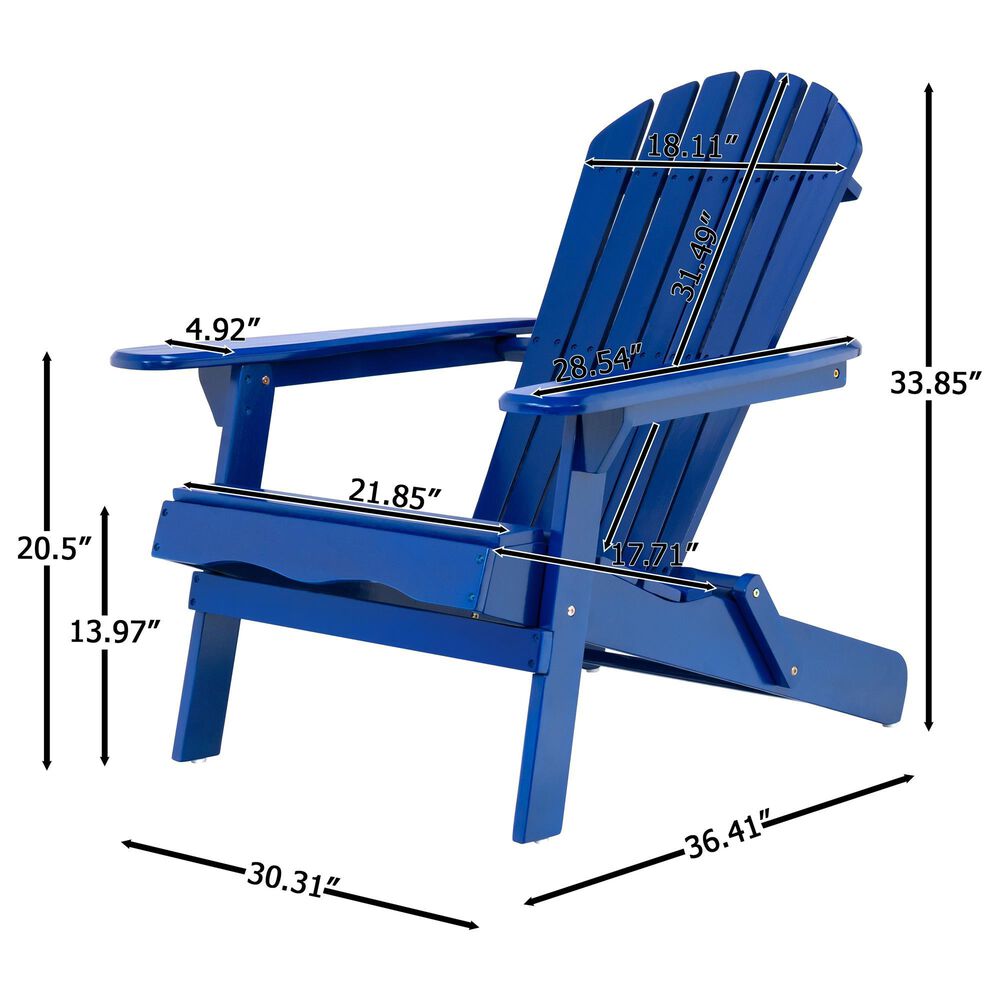 Hearth and Haven Malibu Outdoor Folding Adirondack Chair in Blue, , large