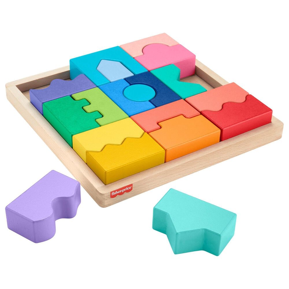 Fisher Price 20-Piece Wooden Interlocking Blocks Puzzle, , large