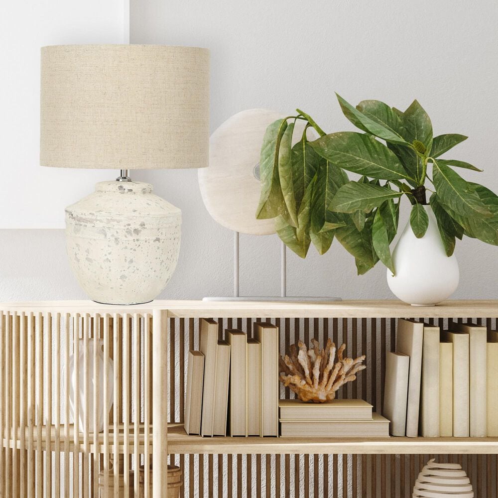 Creative Coop Cement Table Lamp in Distressed White, , large