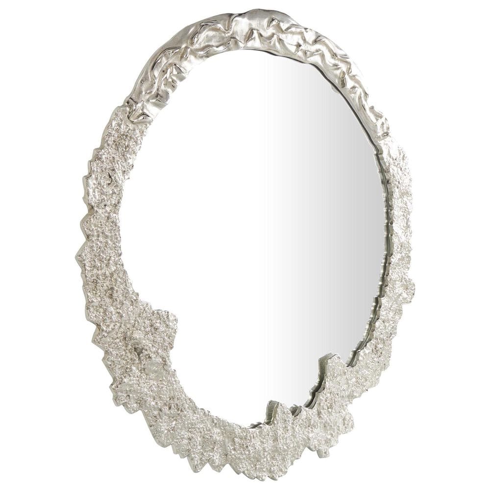 Maple and Jade 35&quot; Round Metal Abstract Wall Mirror in Silver, , large