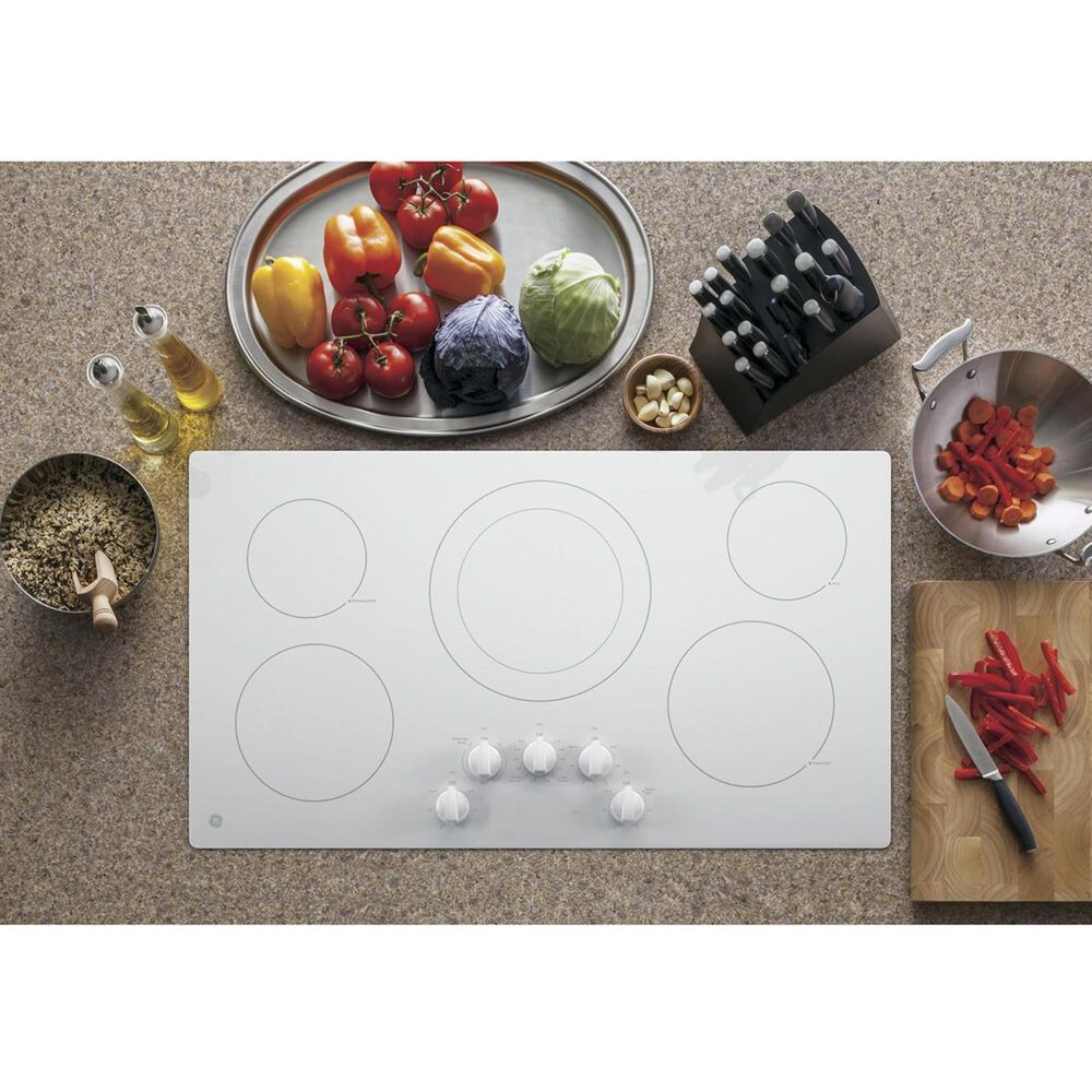 GE Appliances 36&quot; Built-In Knob Control Electric Cooktop in White, , large