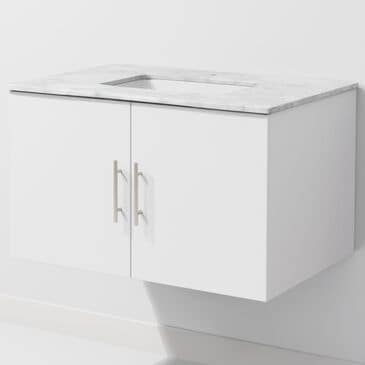 Lexora Home Geneva 30" Single Bathroom Vanity in Glossy White with 2 cm White Carrara Marble Top and Rectangular Sink, , large