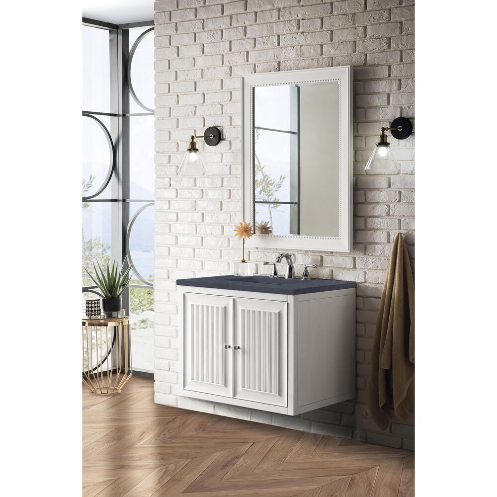 James Martin Vanities Athens 30&quot; Single Bathroom Vanity in Glossy White with 3 cm Charcoal Soapstone Quartz Top and Rectangular Sink, , large