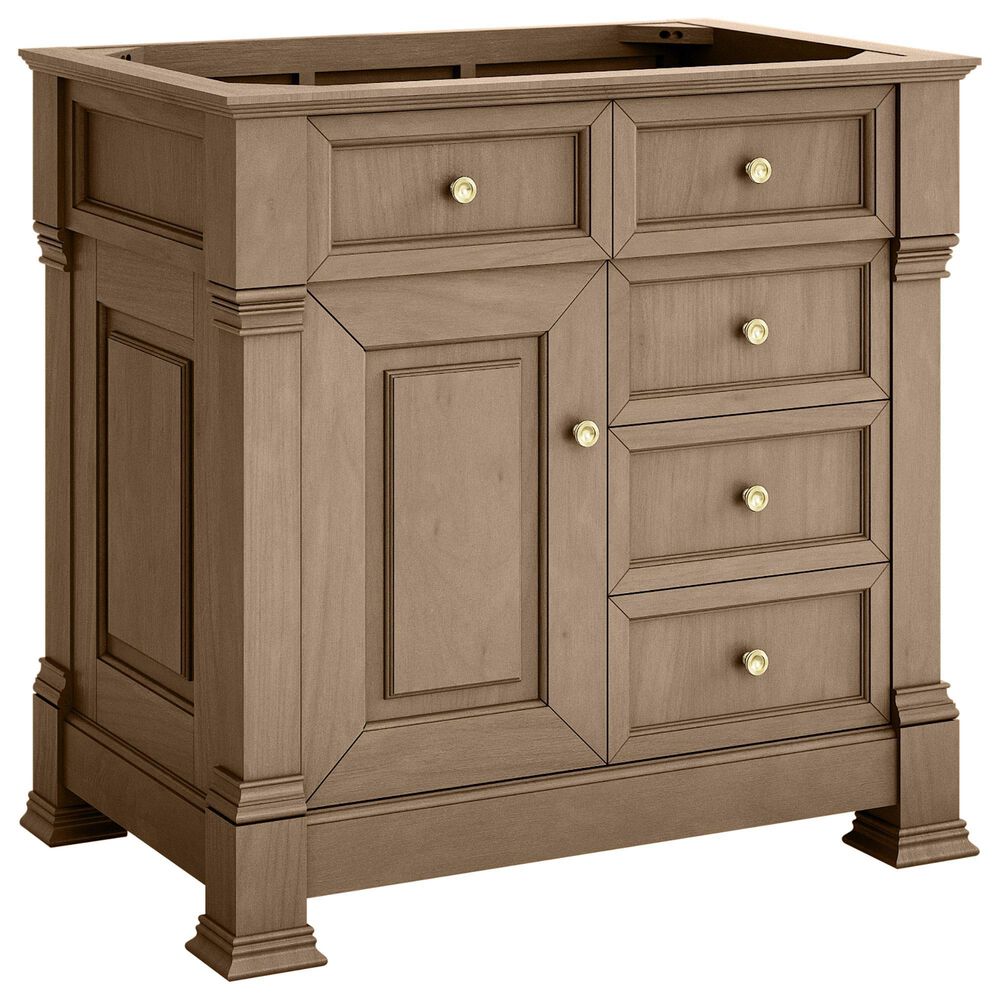 James Martin Vanities Brookfield 36&quot; Single Bathroom Vanity in Pecan with Single Hole 3 cm White Zeus Quartz Top and Rectangular Sink, , large