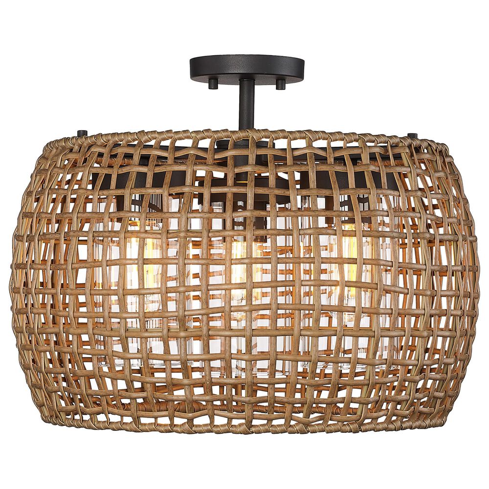 Golden Lighting Piper 3-Light Outdoor Semi-Flush with Natural Shade in Black, , large