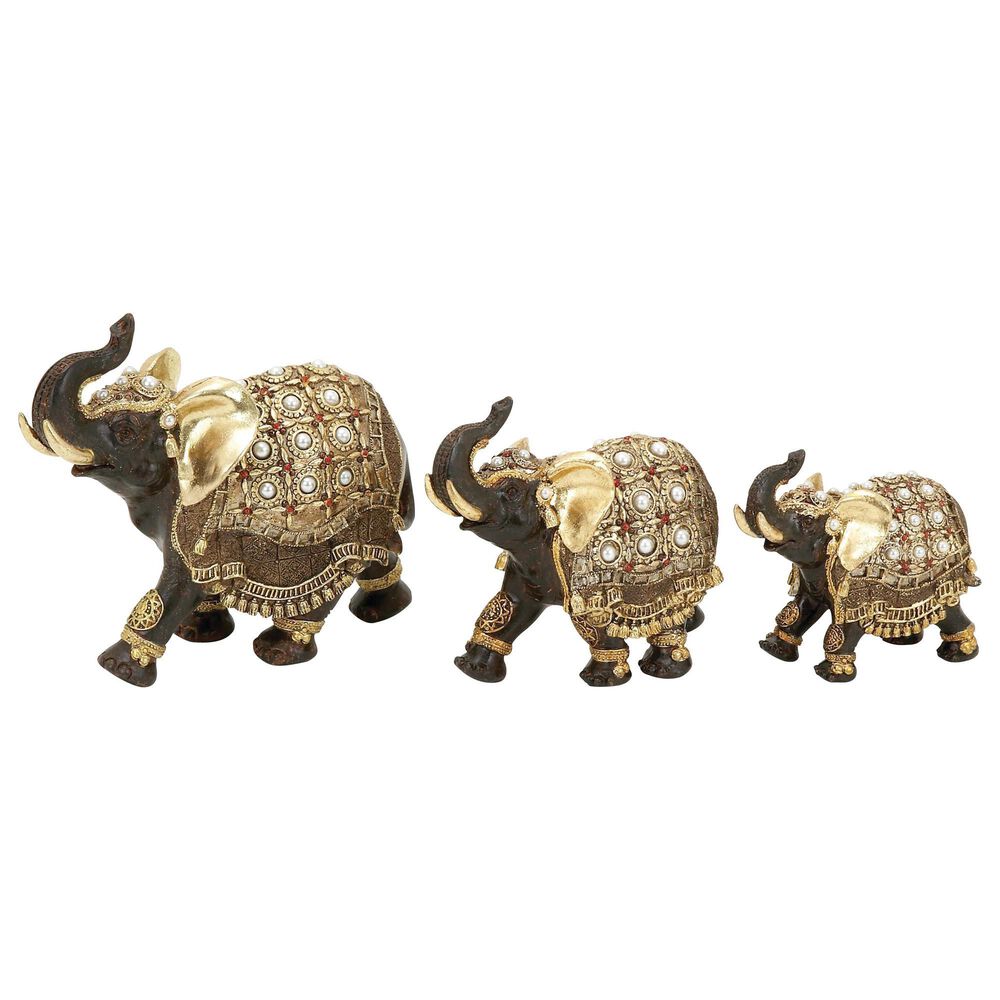 Maple and Jade Eclectic Elephant Sculpture in Gold (Set of 3), , large