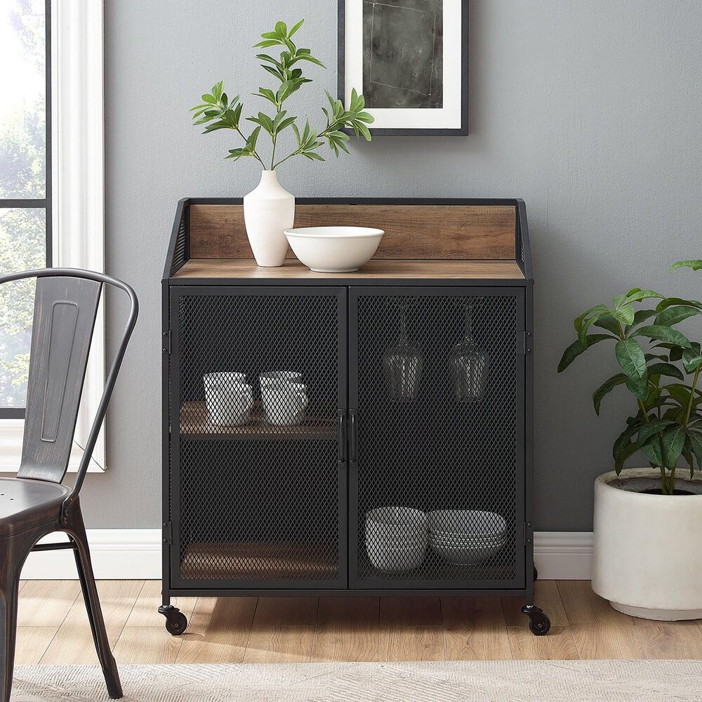 Walker Edison Sona Bar Cabinet in Black and Rustic Oak, , large