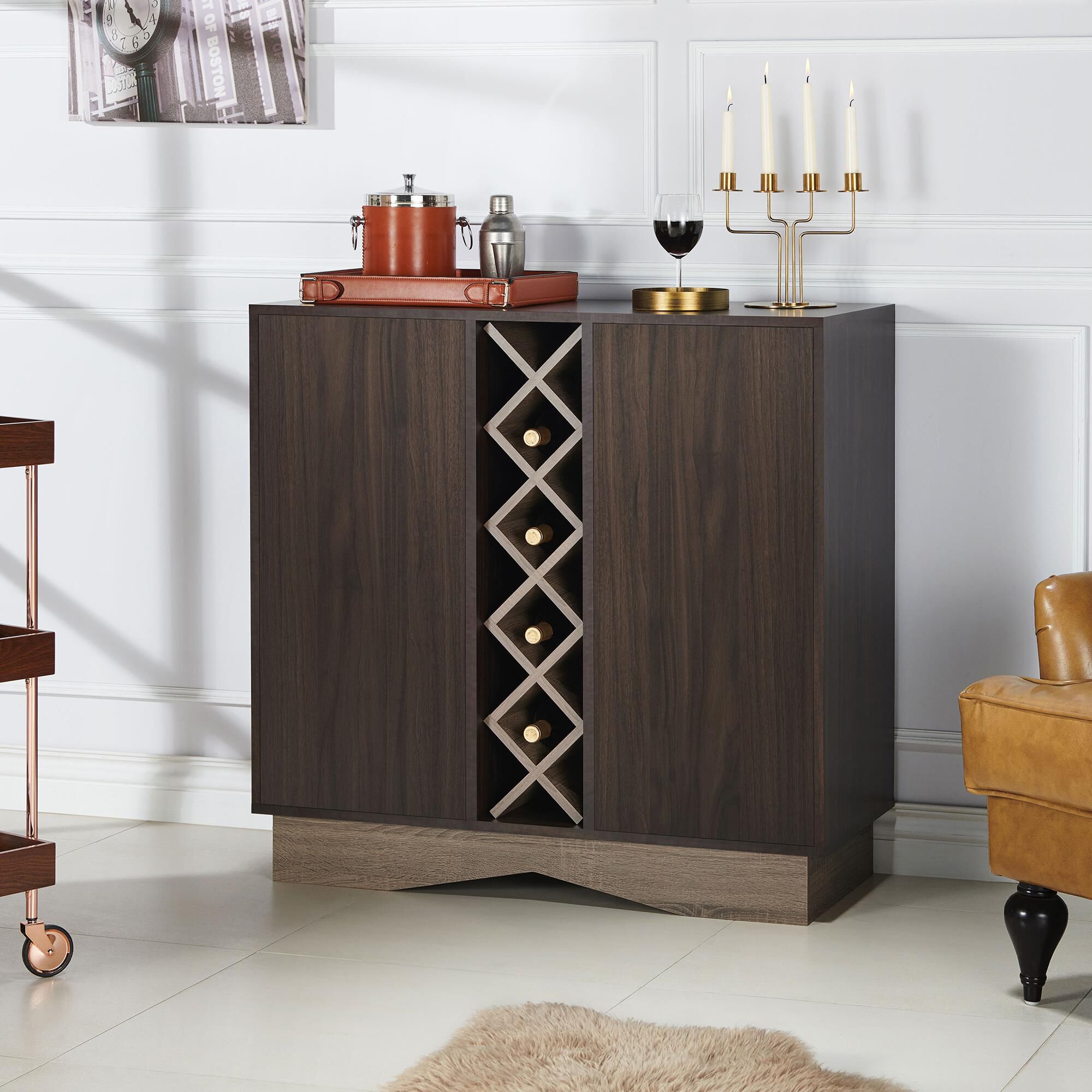 Furniture of America Glenn Wine Cabinet in Wenge NFM