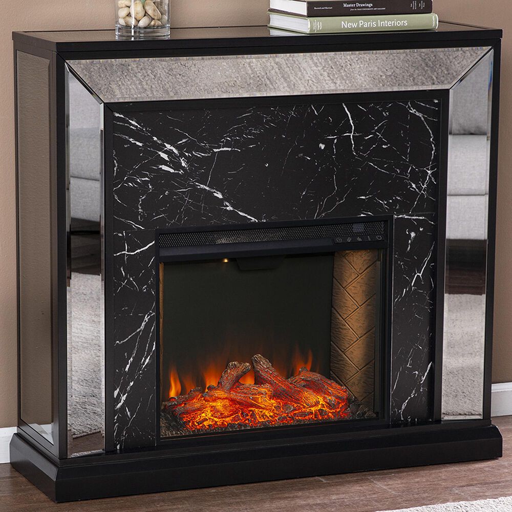 Southern Enterprises Trandling Alexa Smart Fireplace in Silver/Black/Mirror, , large
