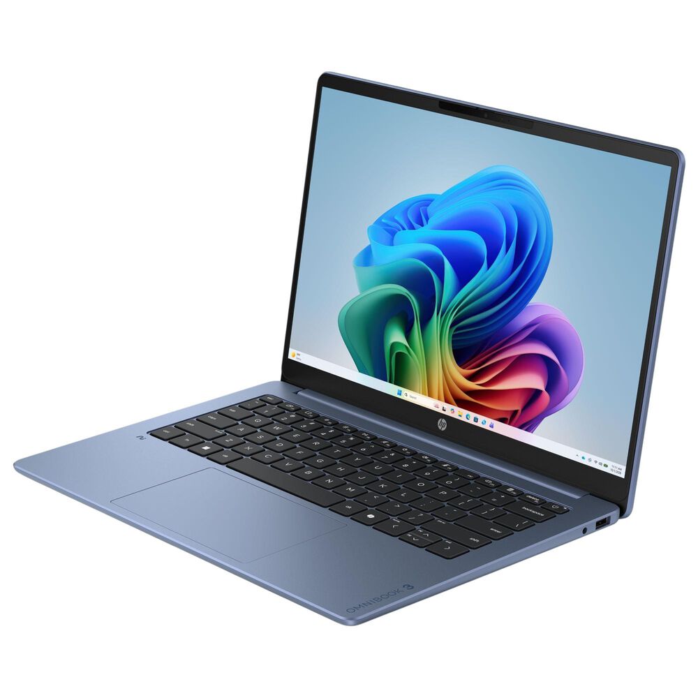 HP OmniBook 3 14" Next Gen AI Laptop | Snapdragon X X1-26-100 - 16GB RAM - Qualcomm Adreno GPU Graphics - 256GB SSD in Blue, , large