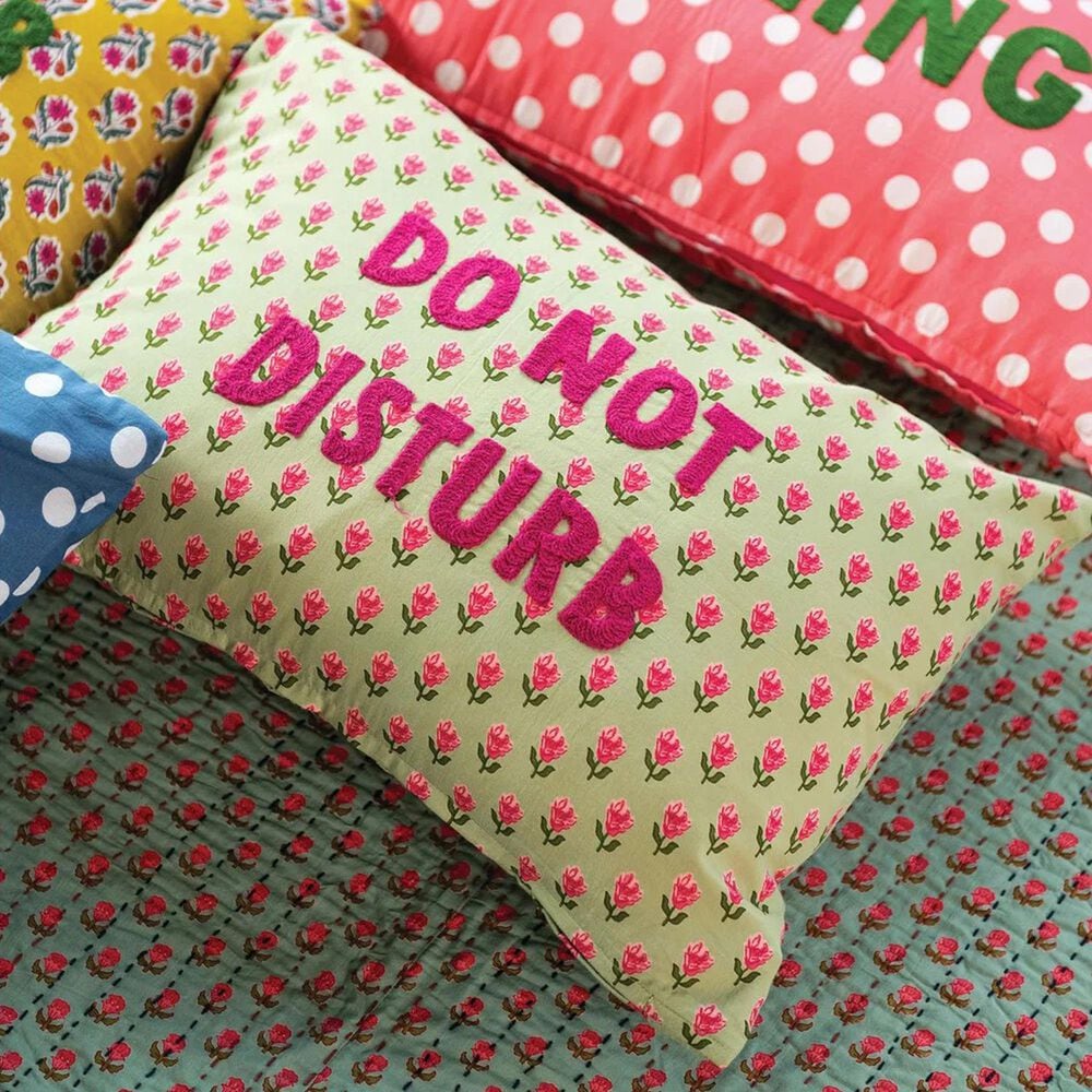 Creative Coop Magpie 14" x 20" Lumbar Pillow with Embroidered "Do Not Disturb" in Multicolor, , large