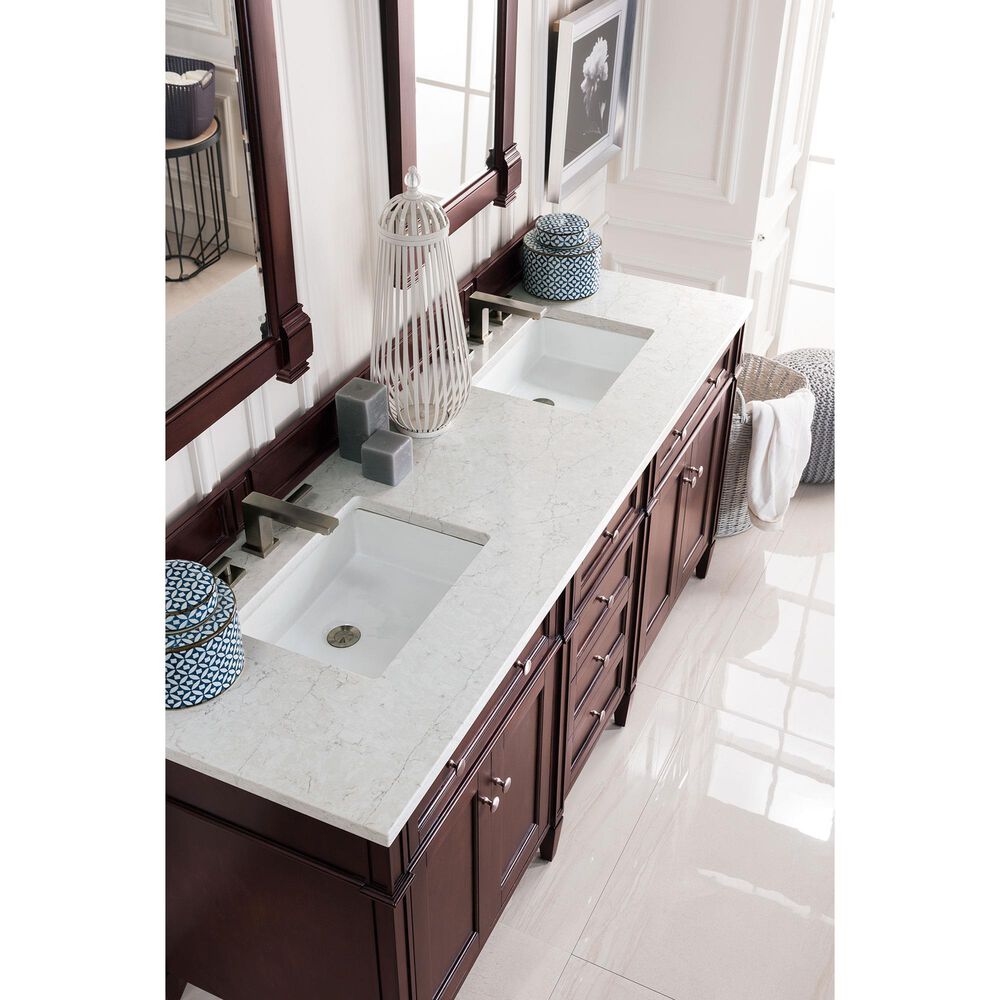 James Martin Vanities Brittany 72&quot; Double Bathroom Vanity in Burnished Mahogany with 3 cm Eternal Jasmine Pearl Quartz Top and Rectangle Sinks, , large