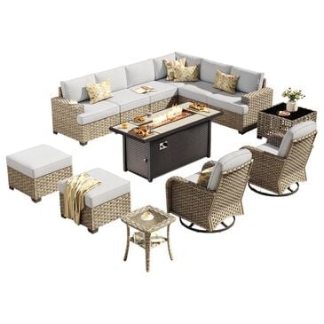 HOMLUX 13-Piece Patio Conversation Set with 54" Fire Pit Table in Light Gray, , large