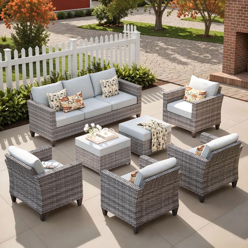HOMLUX 7-Piece Rattan Sectional Set in Gray, , large