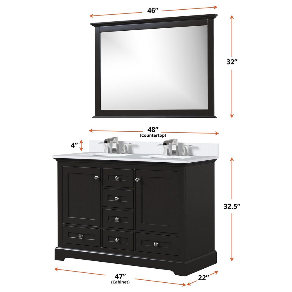 Lexora Home Dukes 48&quot; Double Bathroom Vanity in Espresso with 2 cm White Cultured Marble Top, Rectangular Sinks and 46&quot; Mirror, , large