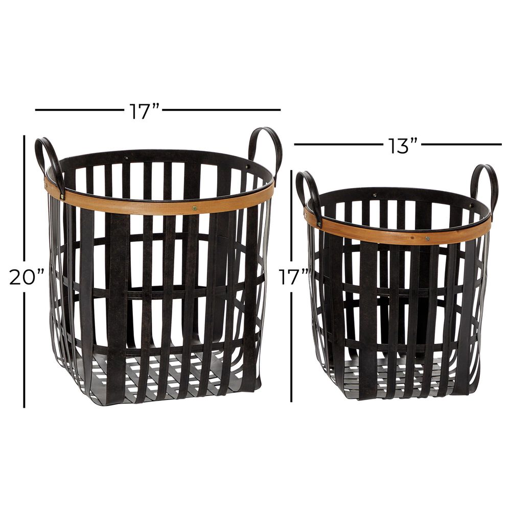 Maple and Jade Farmhouse Bamboo Storage Basket in Coal Black and Brown &#40;Set of 2&#41;, , large