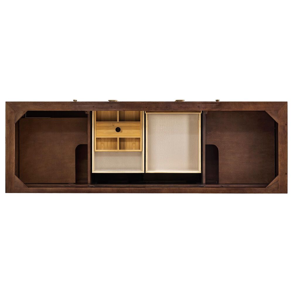 James Martin Vanities Amberly 72" Double Bathroom Vanity in Mid-Century Walnut with 3 cm Eternal Jasmine Pearl Silestone Top, Rectangular Sinks and FreePower Wireless Charger, , large
