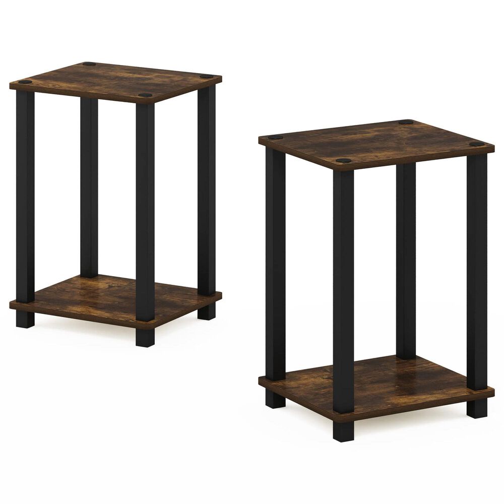 HOMLUX 2-Tier Small End Table in Amber Pine and Black (Set of 2), , large