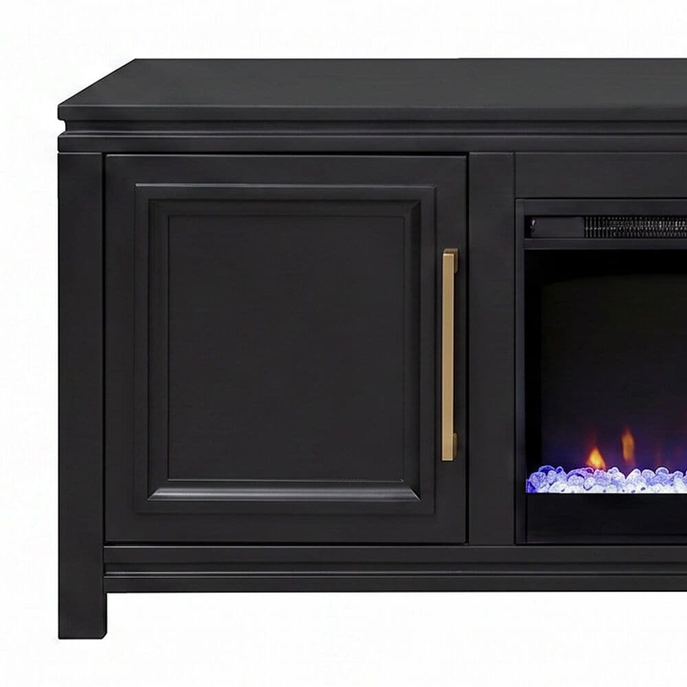 Legends Home The Cove 72" Fireplace Console with Fireplace Insert in Seal Skin Black, , large