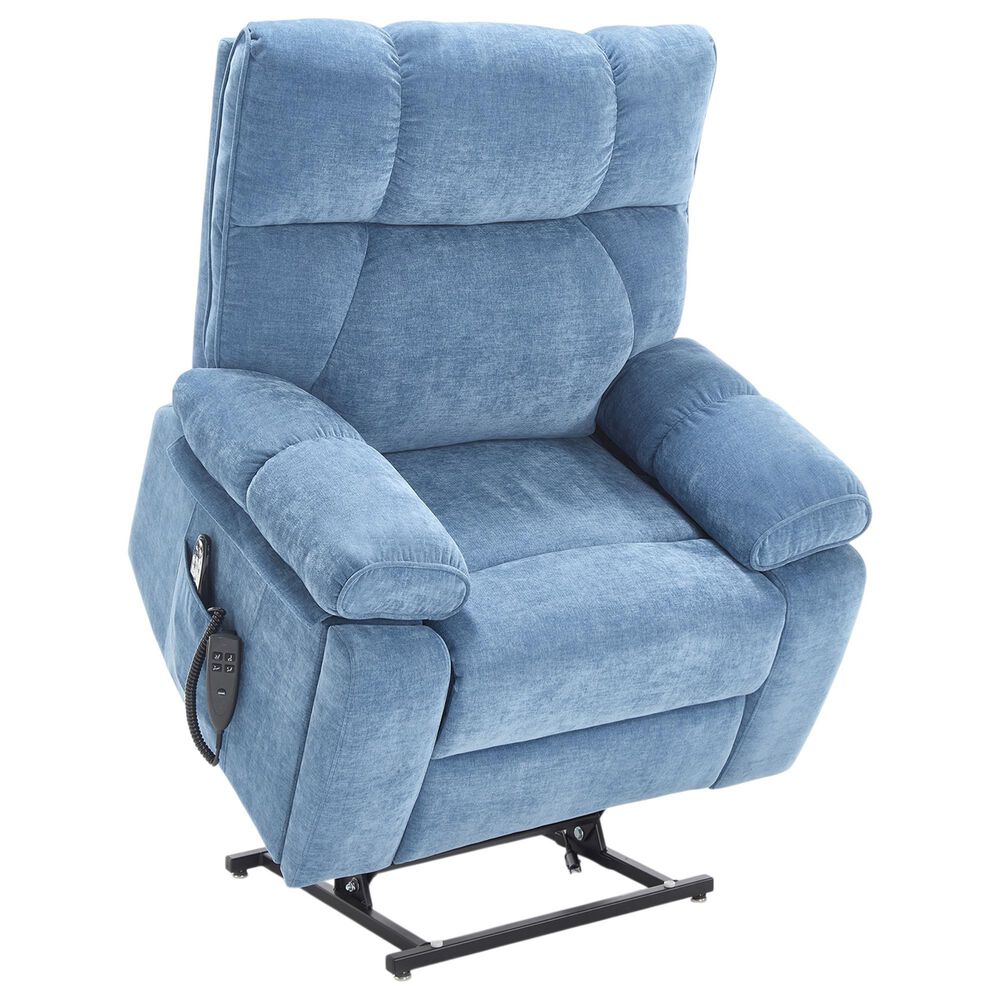 Hearth and Haven Large Power Lift Recliner in Blue, , large