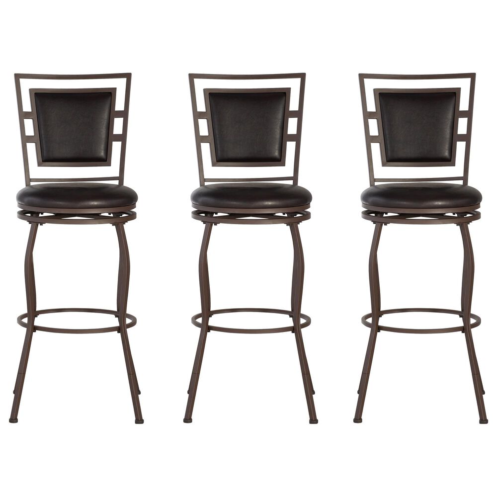 Linon Home Decor Townsend Adjustable Swivel Bar Stool with Dark Chocolate Cushion in Dark Brown (Set of 3), , large