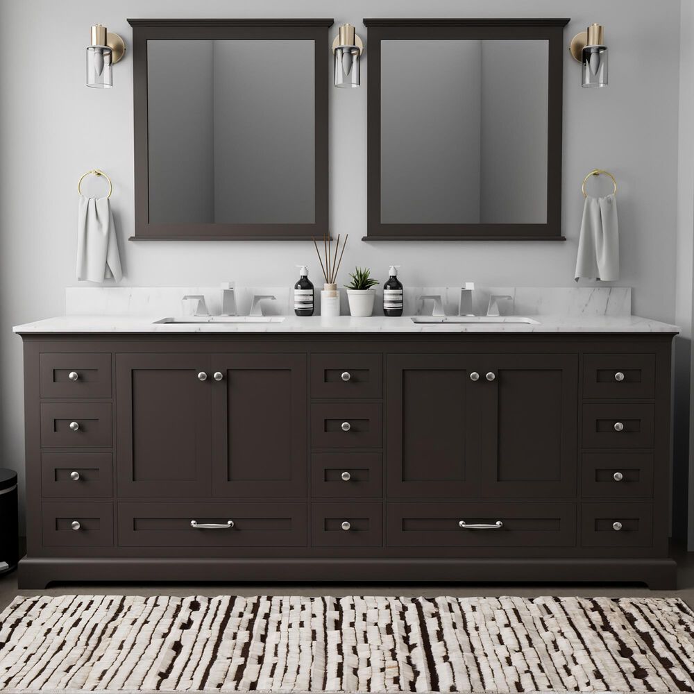 Lexora Home Dukes 84" Double Bathroom Vanity in Espresso with 2 cm White Carrara Marble Top and Rectangular Sinks, , large