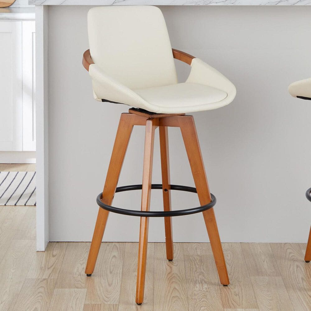 Lumisource Cosmo Swivel Barstool with Cream Cushion in Walnut and Black, , large